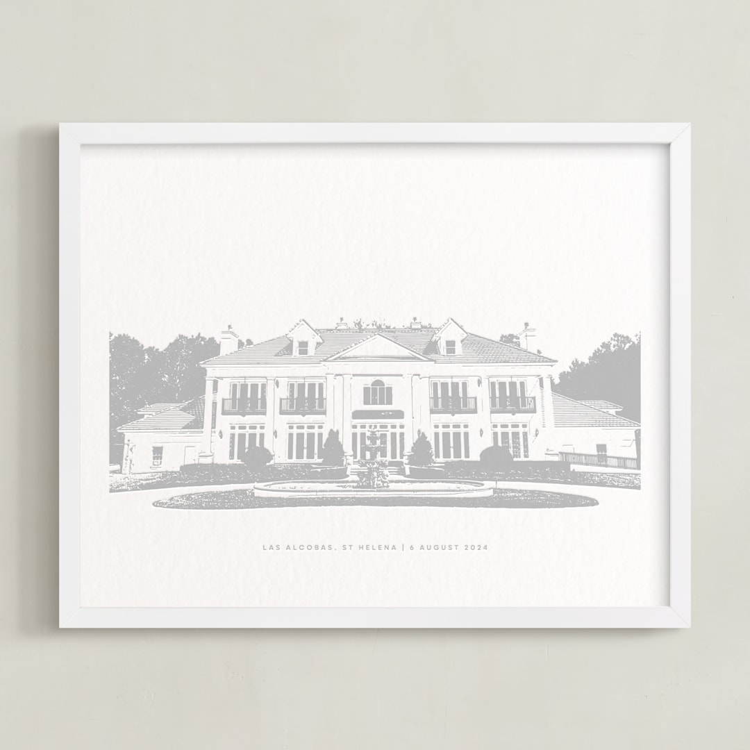 "Your Venue: Custom Letterpress Print" - Custom Letterpress Print in Cool Grey by Minted - Framed