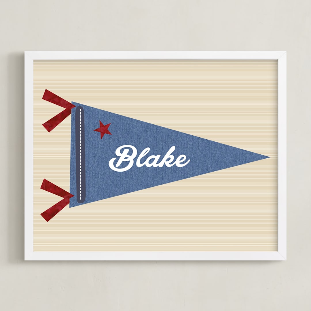 "Little Slugger Series 2" - Personalized Art Print in Denim by Pinky Diamond Studio - Framed