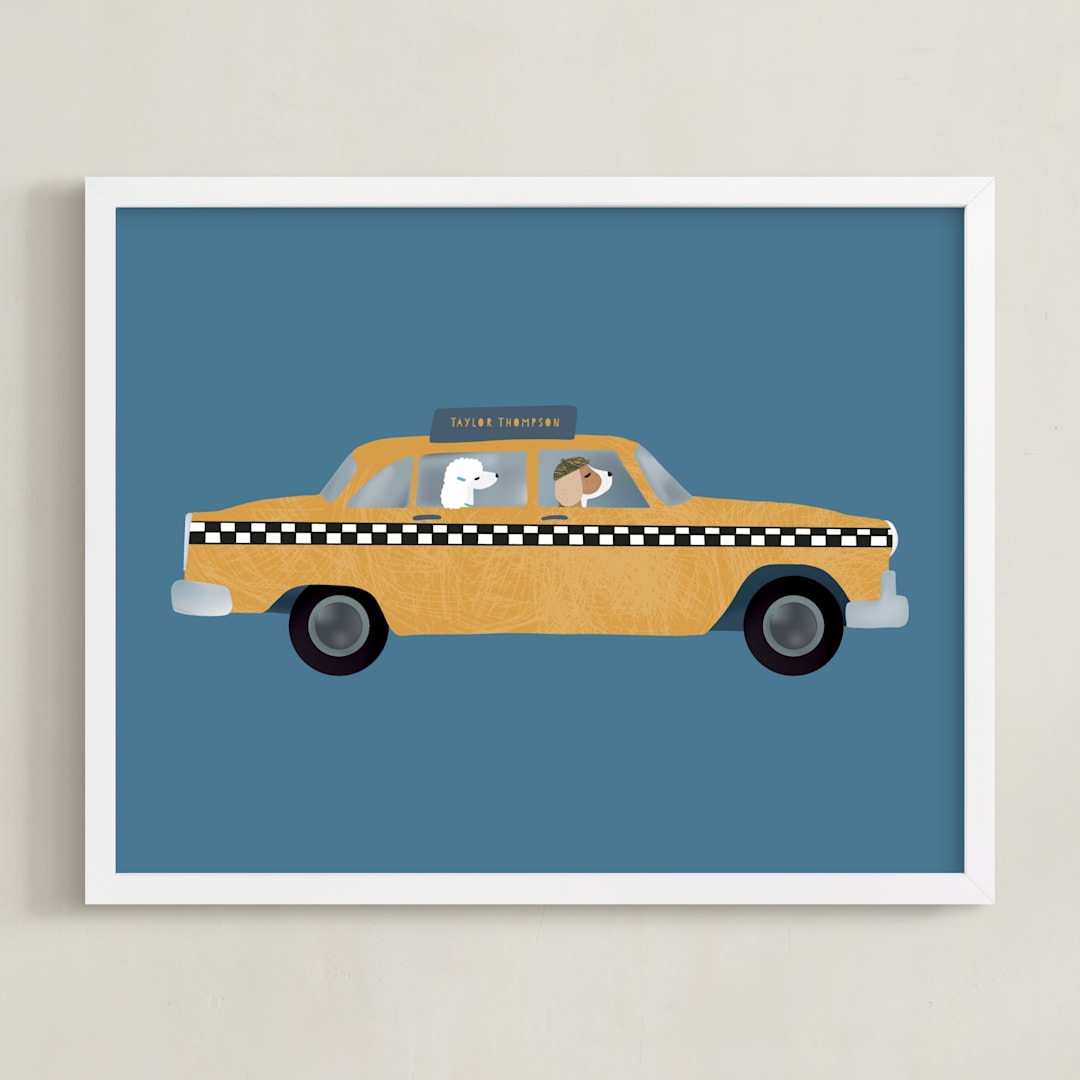 "New York" - Personalized Art Print in Taxi by Jenna Holcomb - Framed