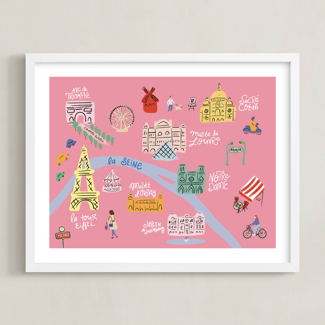 "Paris Map" - Art Print in Rose by Jenna Holcomb - Framed