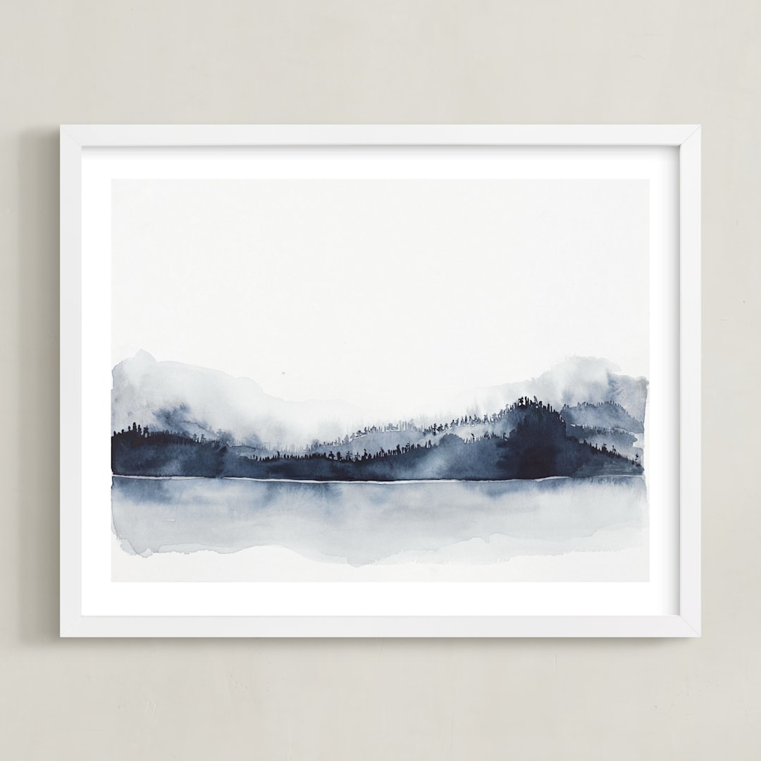 "Alaska from Sea" - Art Print in Navy by Kelsey McNatt - Framed
