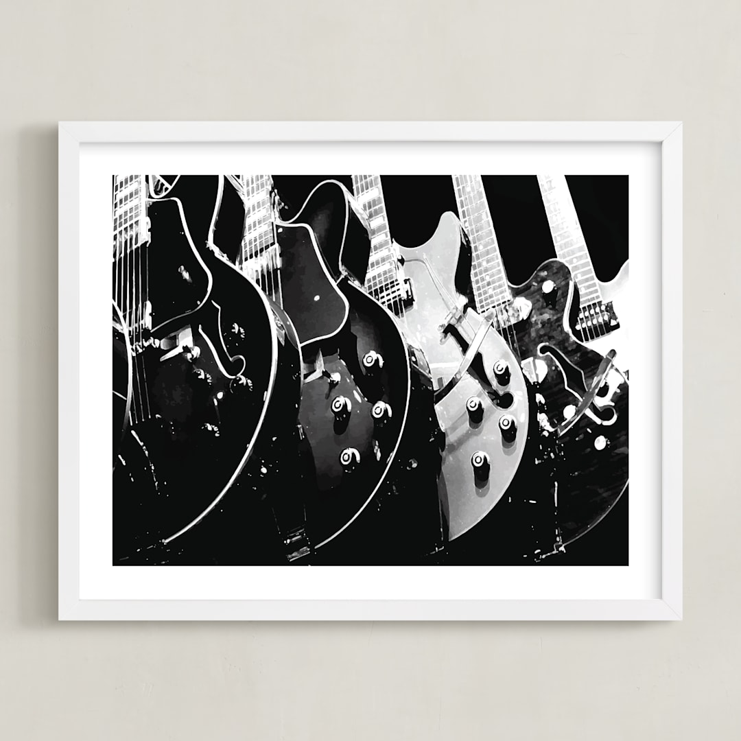 "Guitars, Monochrome" - Art Print in Black by Jason - Framed