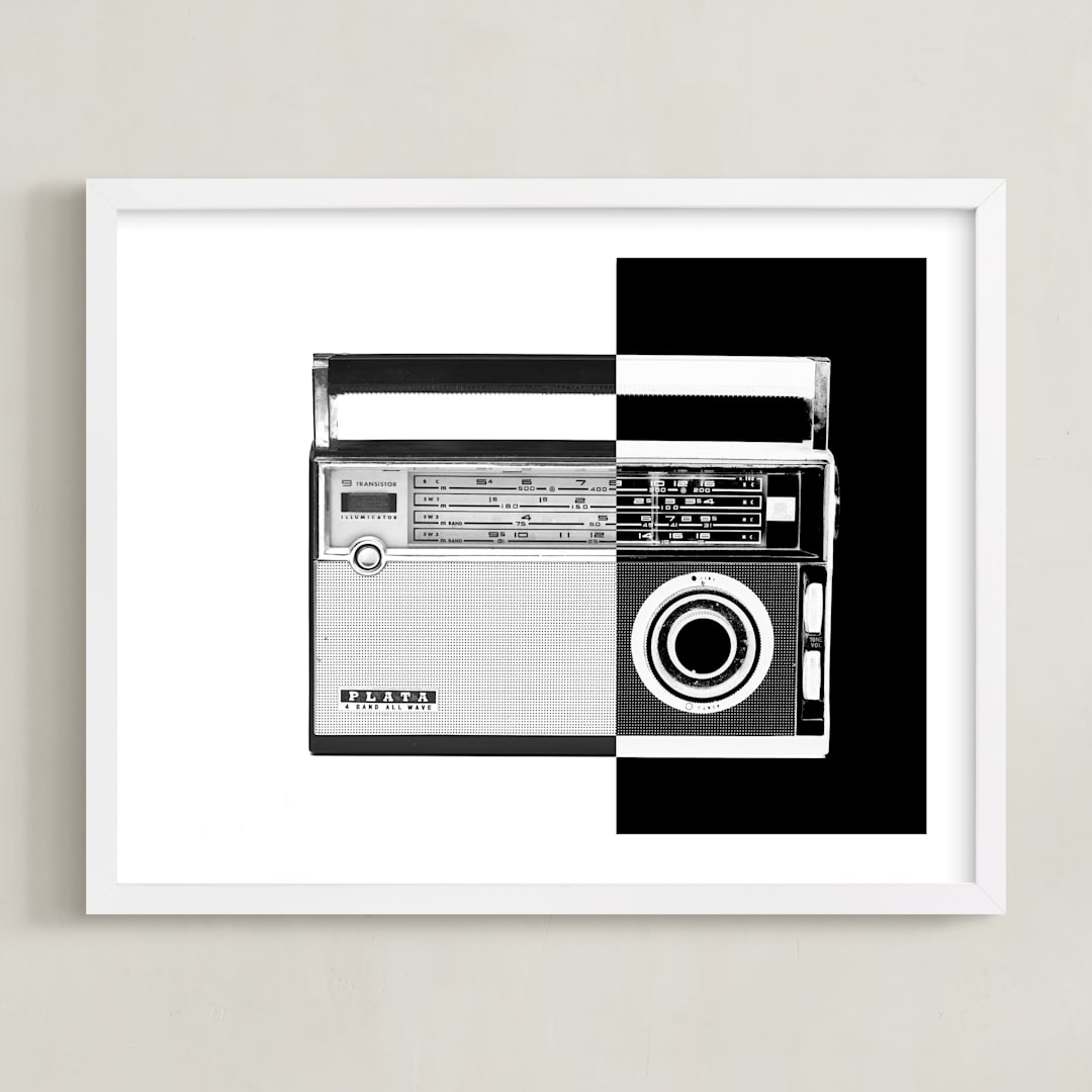 "Two-Tone Transistor Radio" - Art Print in Black & White by Jonathan Brooks - Framed