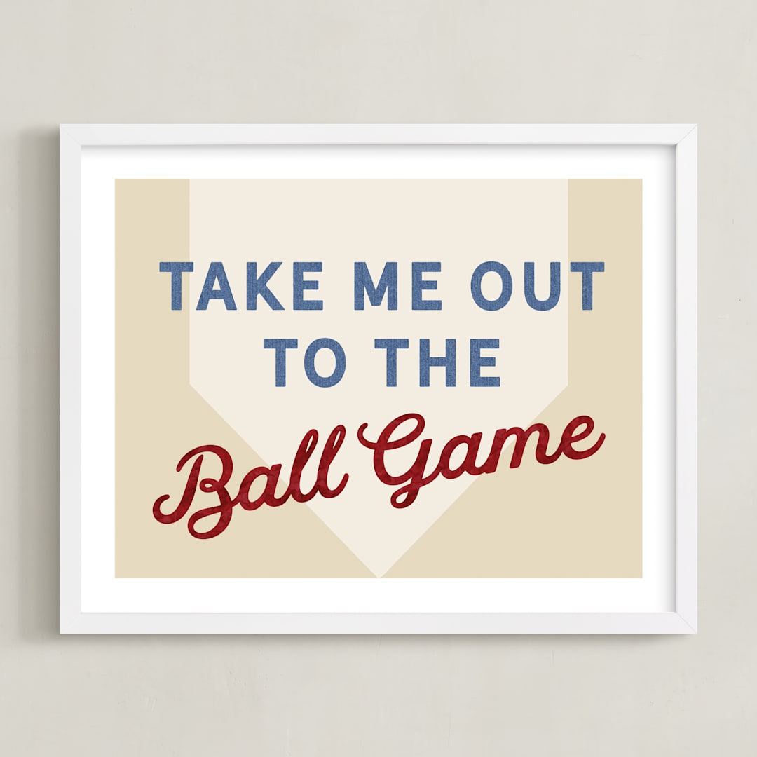 "Little Slugger Series 1" - Art Print in Beige by Pinky Diamond Studio - Framed