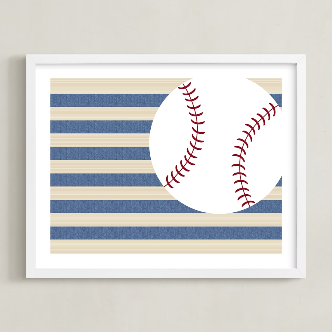 "Little Slugger Series 4" - Art Print in Denim by Pinky Diamond Studio - Framed