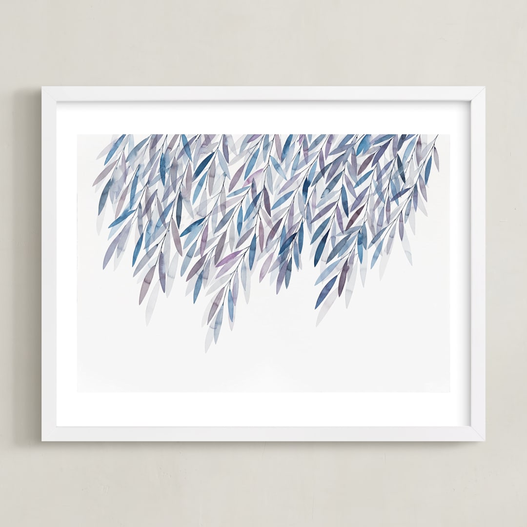"Dreaming of Leaves" - Art Print in White by Priscilla Lee - Framed