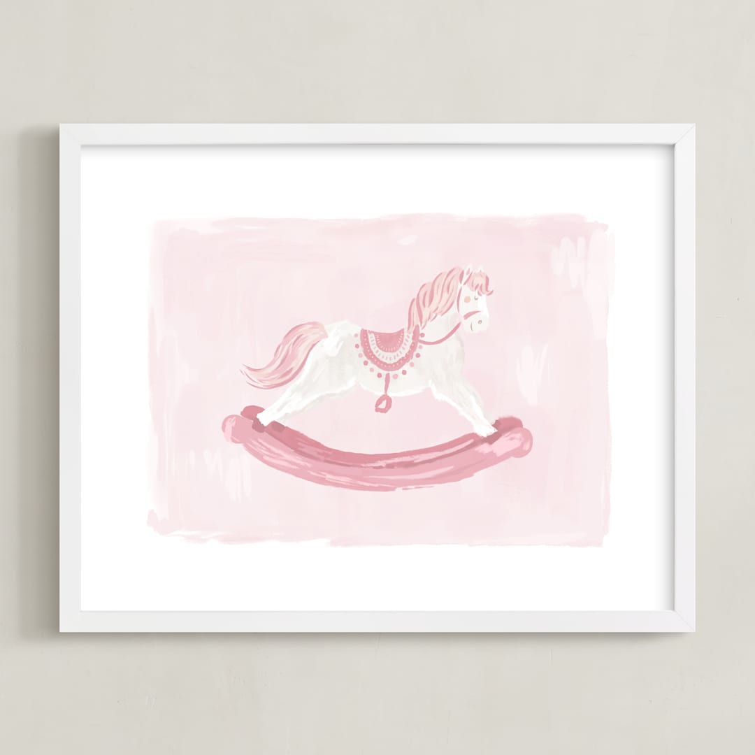 "Rocking Horse" - Art Print in Rose by Laura Bercovich - Framed