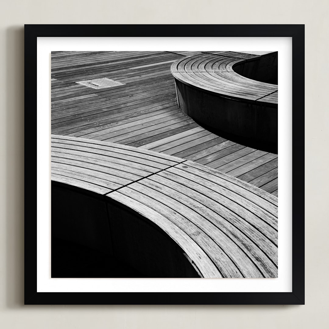 "Curve Bench Geometric II" - Art Print in tonal grey by Van Tsao - Framed