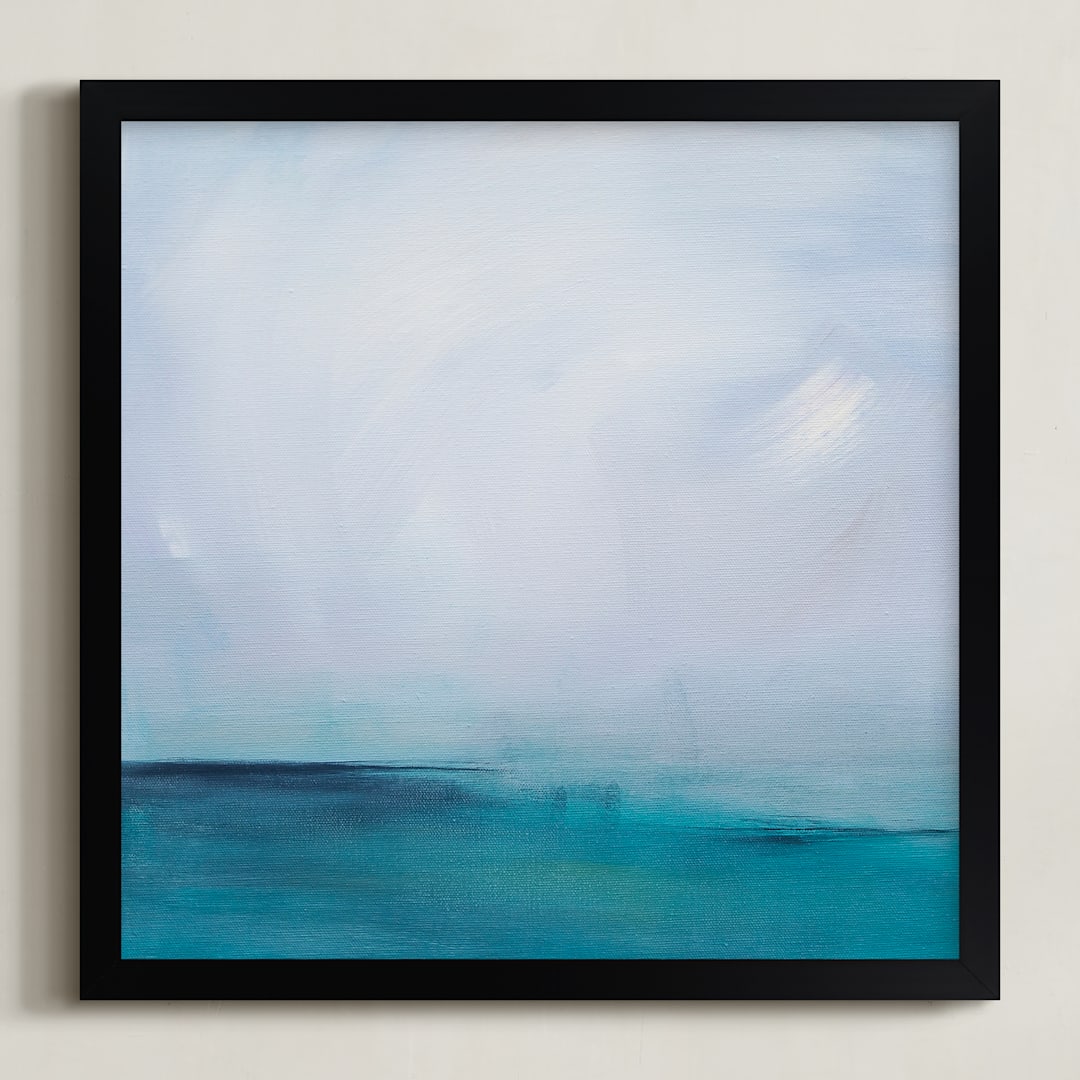 "Distant Island Pier" - Art Print in Soft Water by Julia Contacessi - Framed