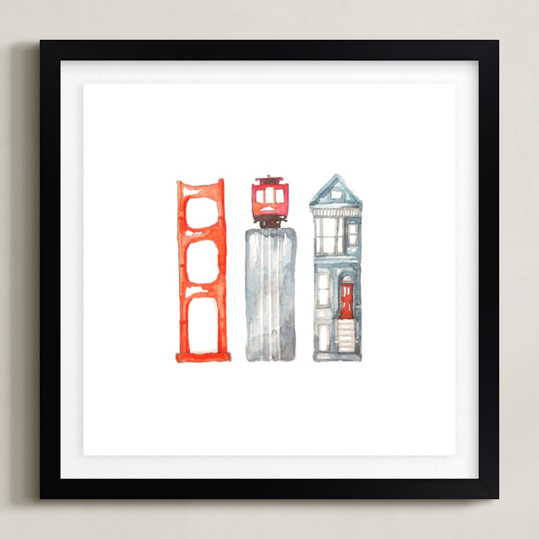 "San Fran Series" - Art Print in Red Orange by Christina Stensberg - Framed