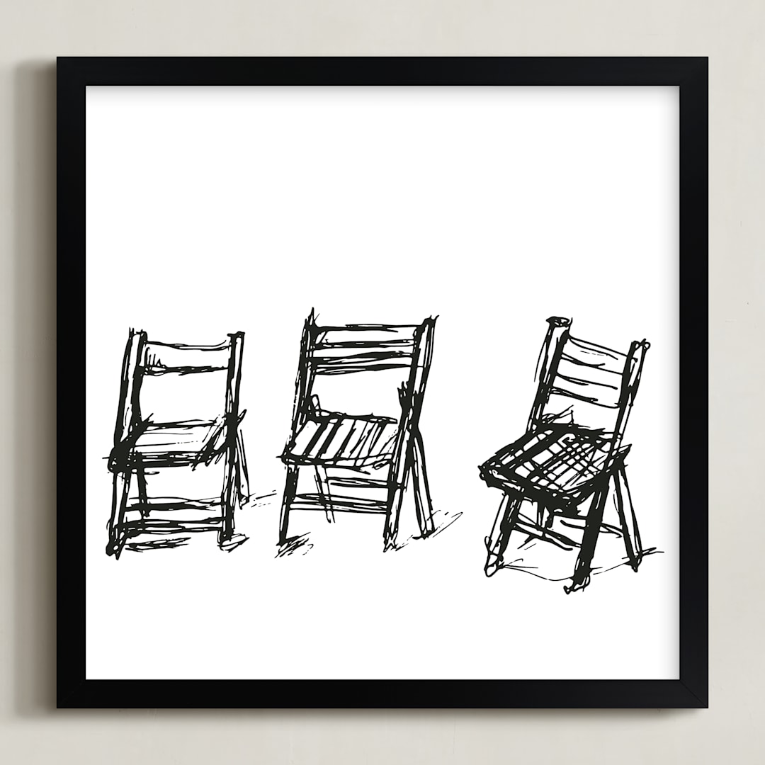 "Three Chairs" - Art Print in Black by Michael Hovitch - Framed
