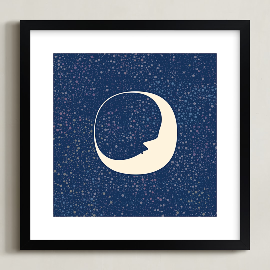 "Celestial Moon" - Art Print in Night Blue by Katherine Morgan - Framed