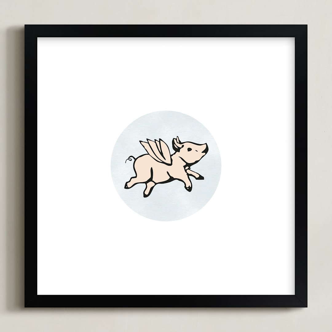 "When Pigs Fly" - Art Print in Sky Blue by Katherine Moynagh - Framed