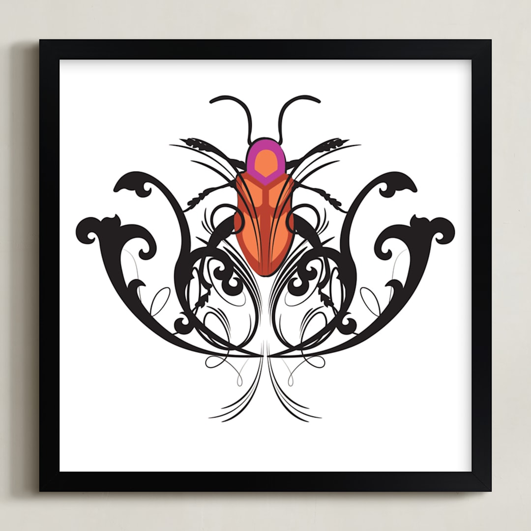 "Pink Beetle" - Art Print in Black & Pink by Katrina Leandro - Framed