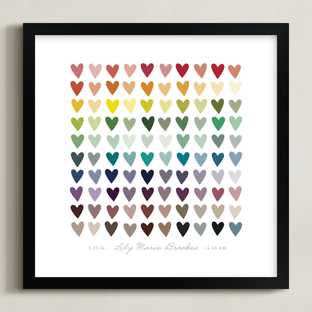 "Paper Hearts" - Personalized Art Print in Rainbow by InkDot - Framed