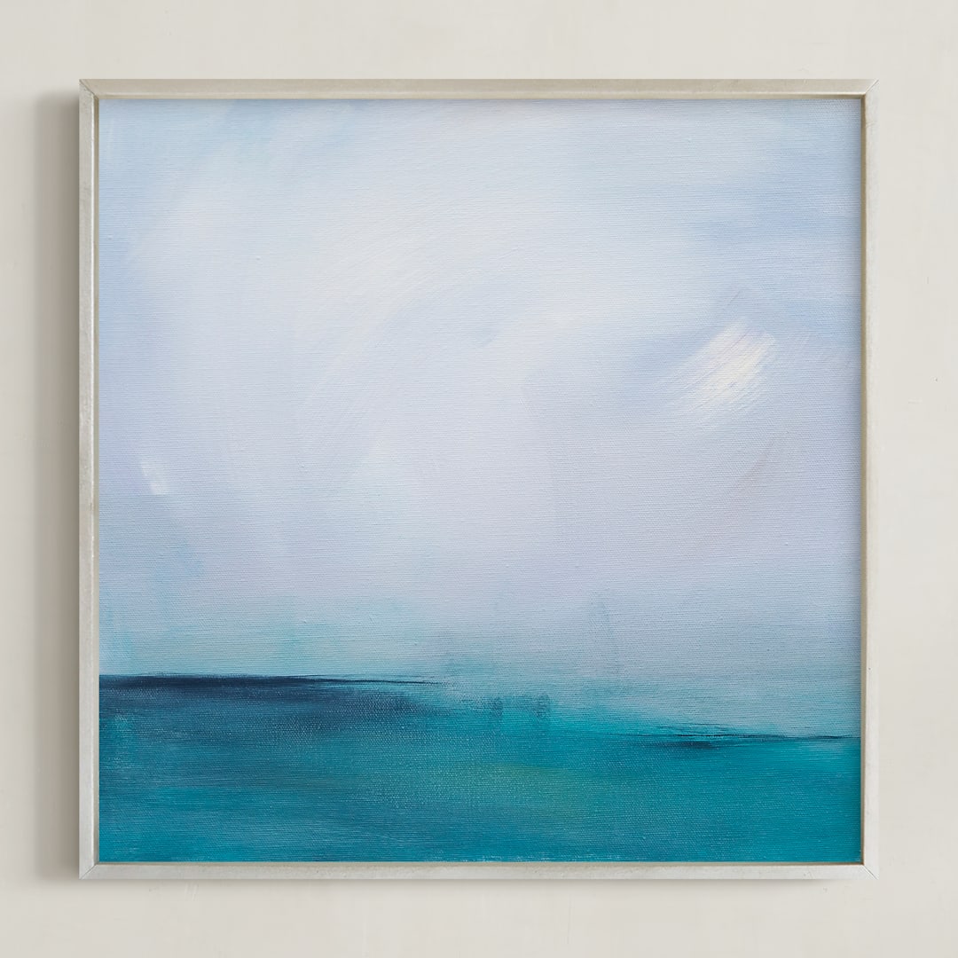 "Distant Island Pier" - Art Print in Soft Water by Julia Contacessi - Framed