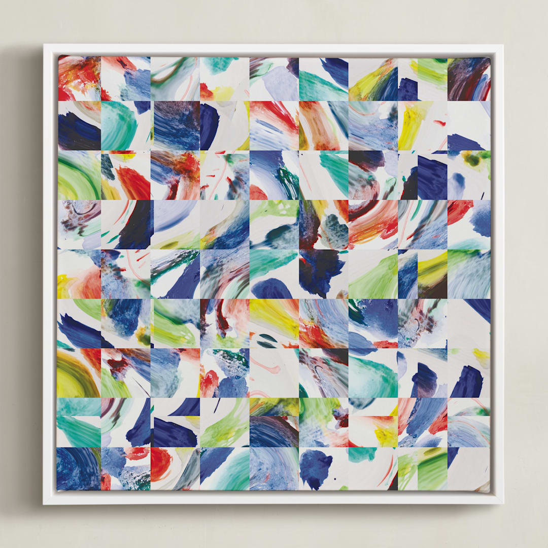 "Bright Collage" - Art Print in Sapphire Blue by Sheron Osiobor - Framed Canvas