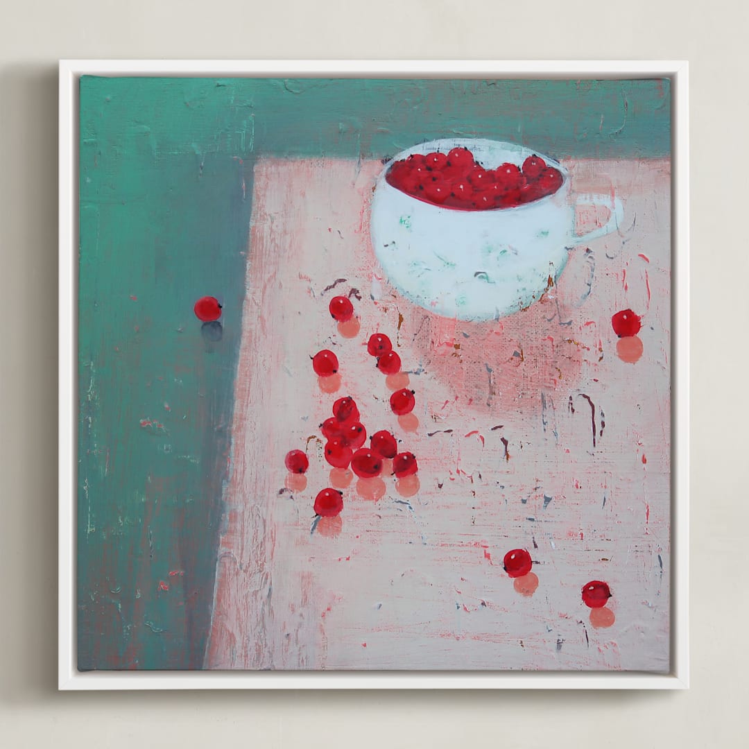 "Berries in a Cup" - Art Print in Sunlit sea by Ayna Paisley - Framed Canvas