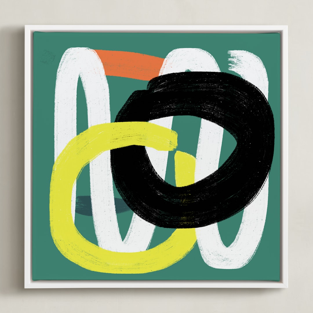 "Feather Step Modern " - Art Print in Teal Green by Amantha Tsaros - Framed Canvas