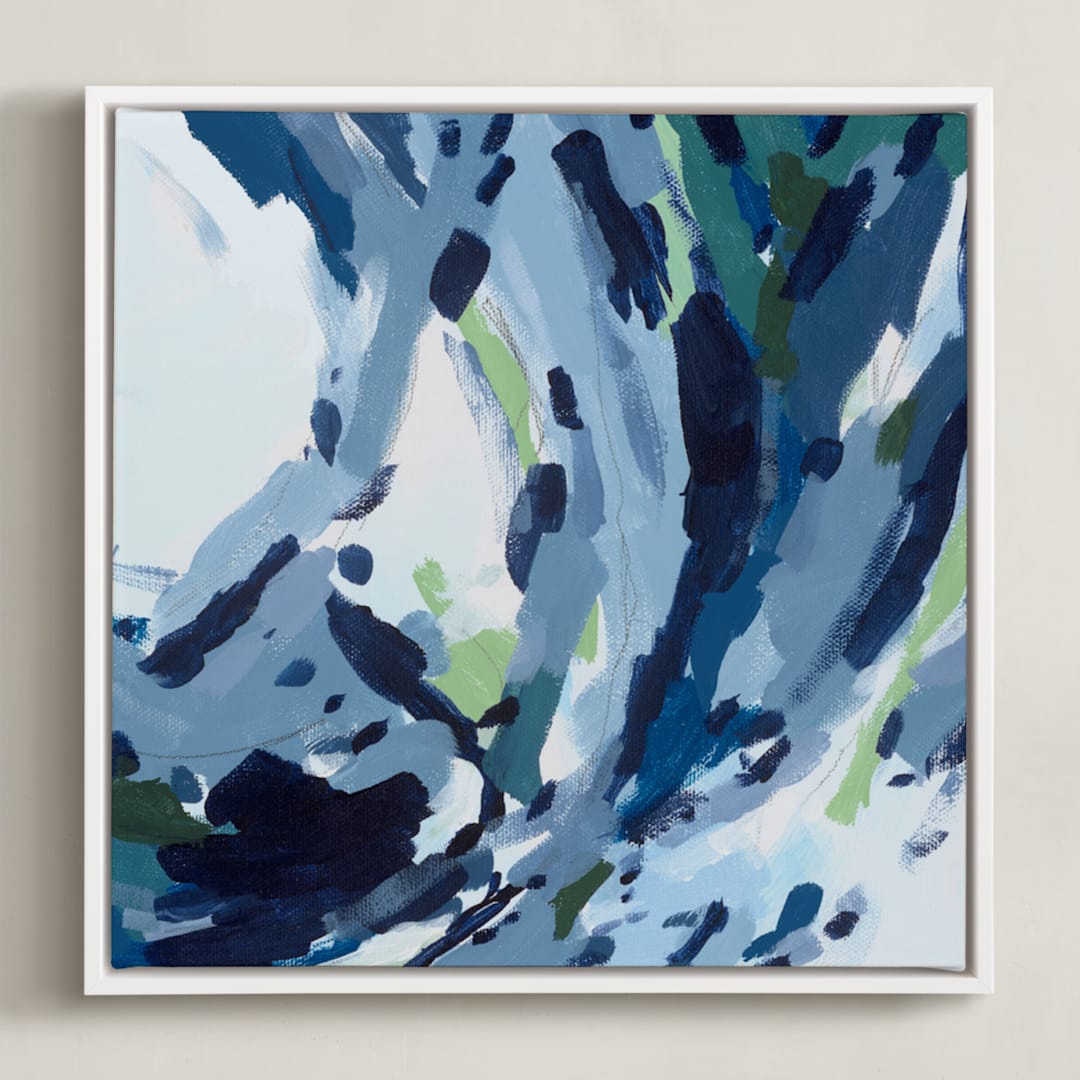 "Verdant Wave " - Art Print in Sea Blue by Katie Craig - Framed Canvas