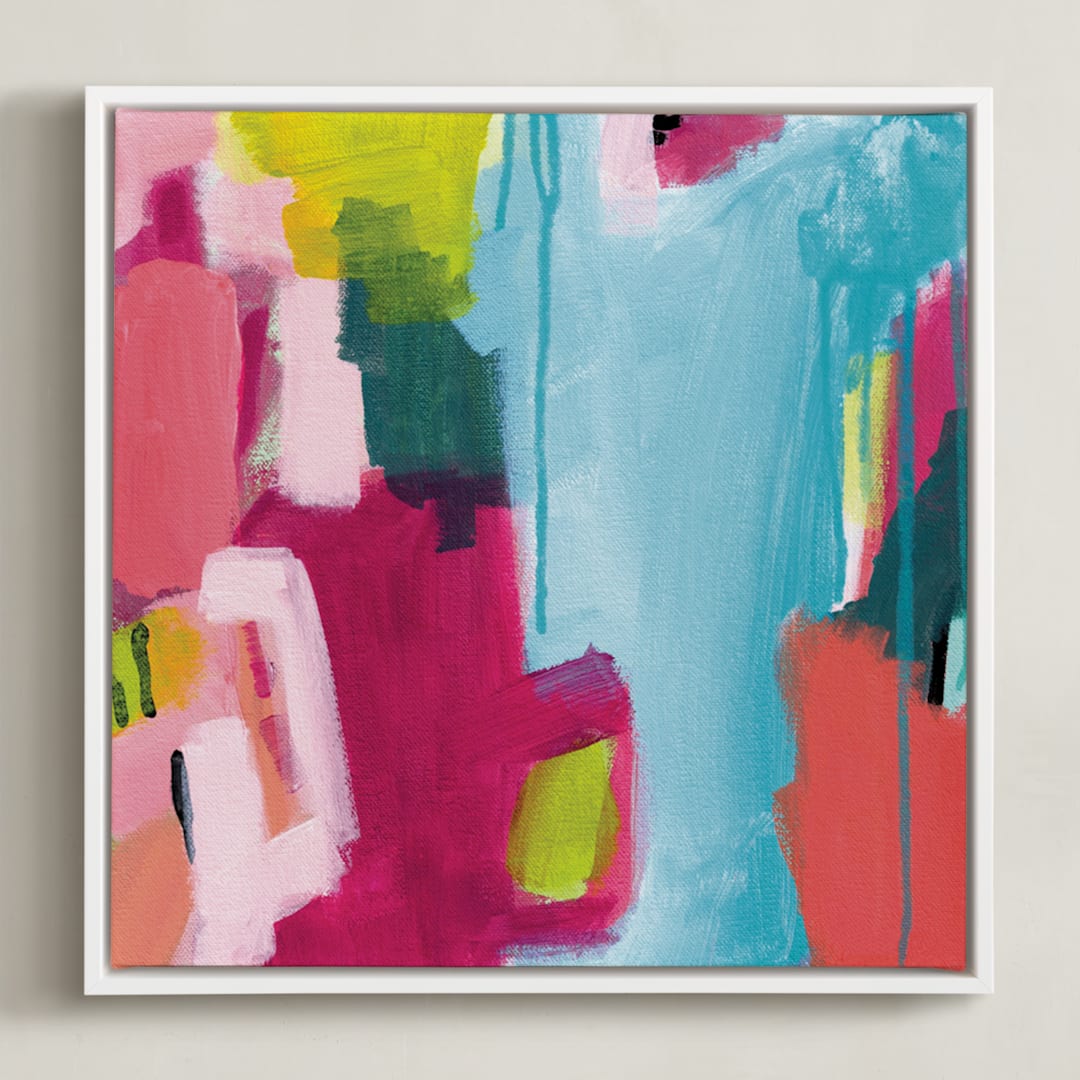 "That's How The Story Goes" - Art Print in Turquoise by Natalie Baca - Framed Canvas