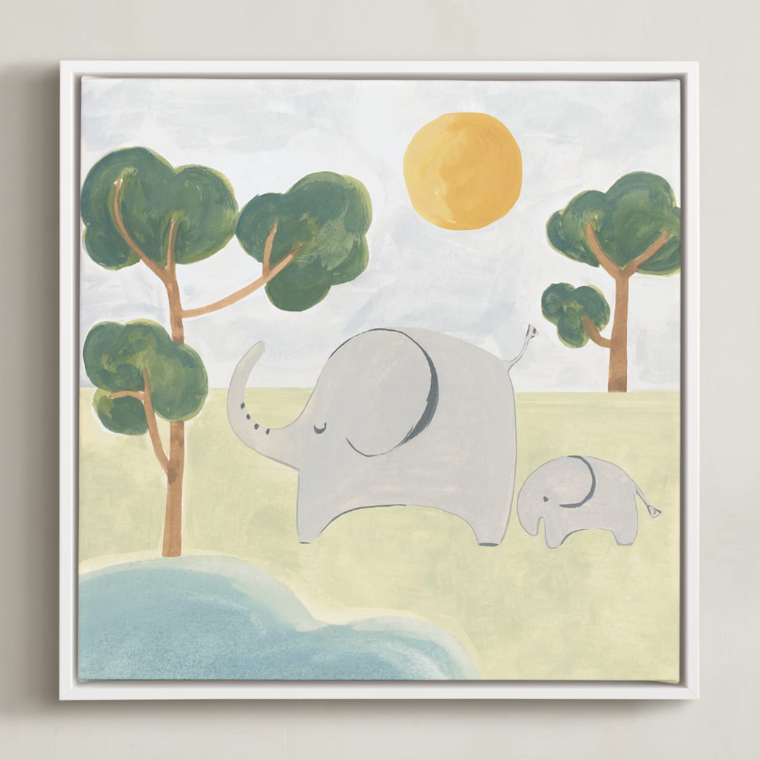 "Safari Friends 3" - Art Print in Lime by Teju Reval - Framed Canvas