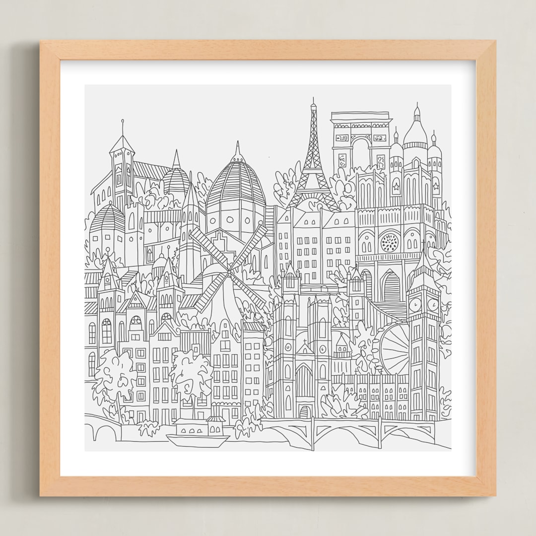 "Study Abroad" - Art Print in White by Krissy Bengtson - Framed