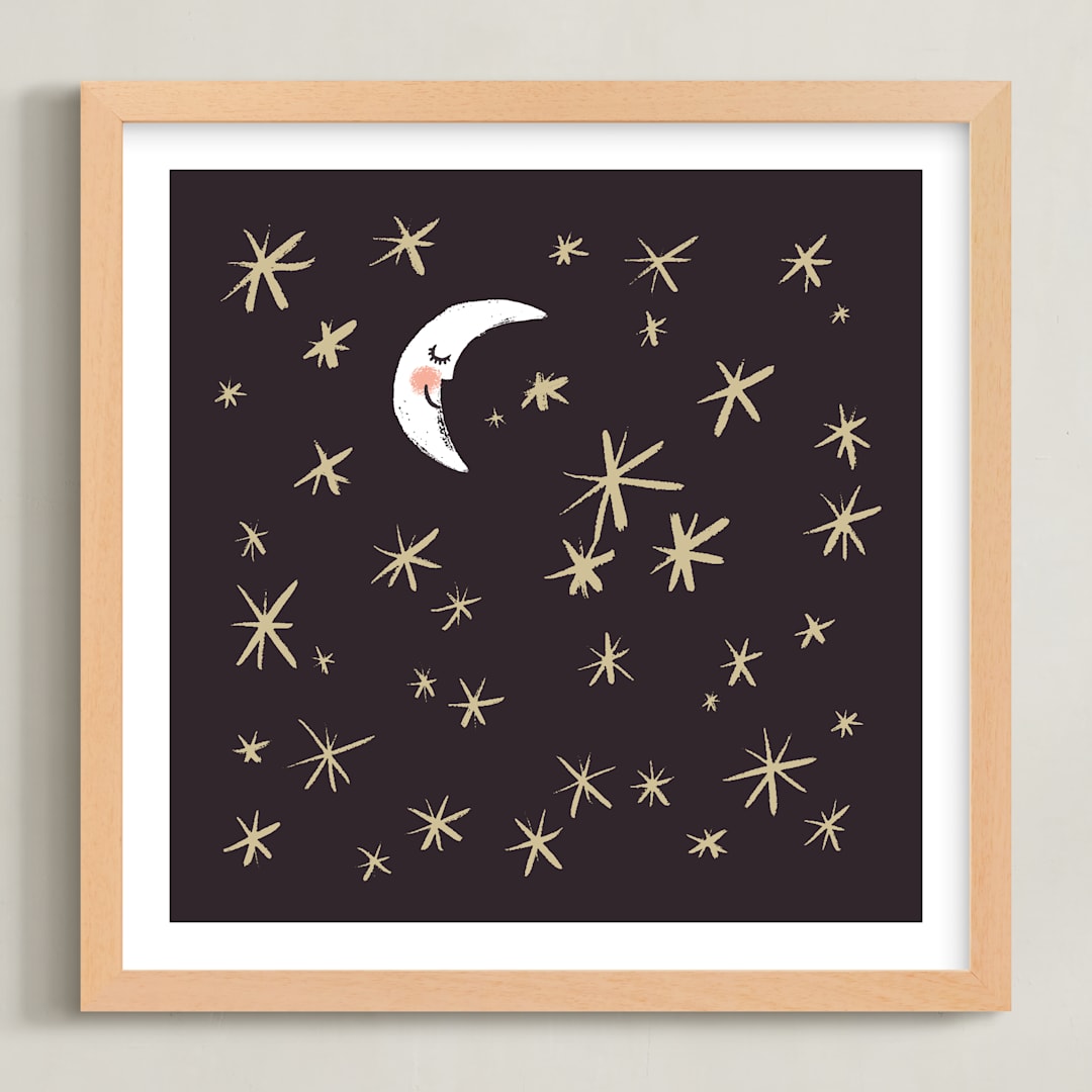 "Good Night Moon and Stars" - Art Print in Dark by Patrice Horvath - Framed