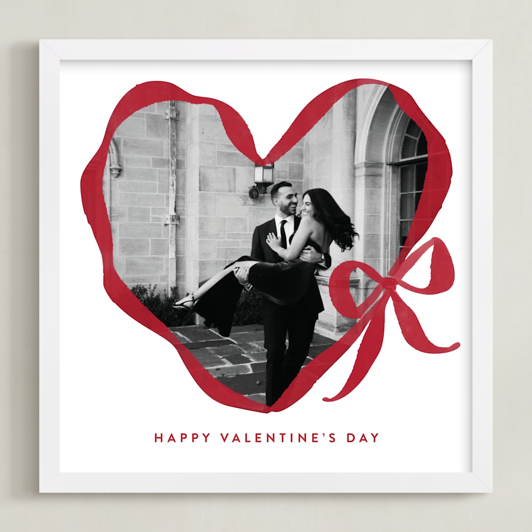 "Ribbon Bow Heart: Square Framed Photo" - Framed Photo in Cherry by Rebecca Durflinger - Framed