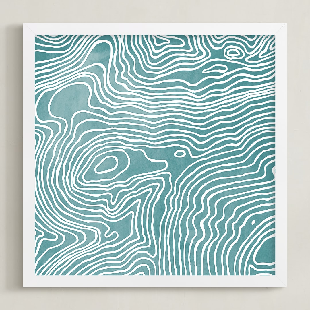 "Be. Here. Now." - Art Print in Ocean Blue by Ria Sharon - Framed