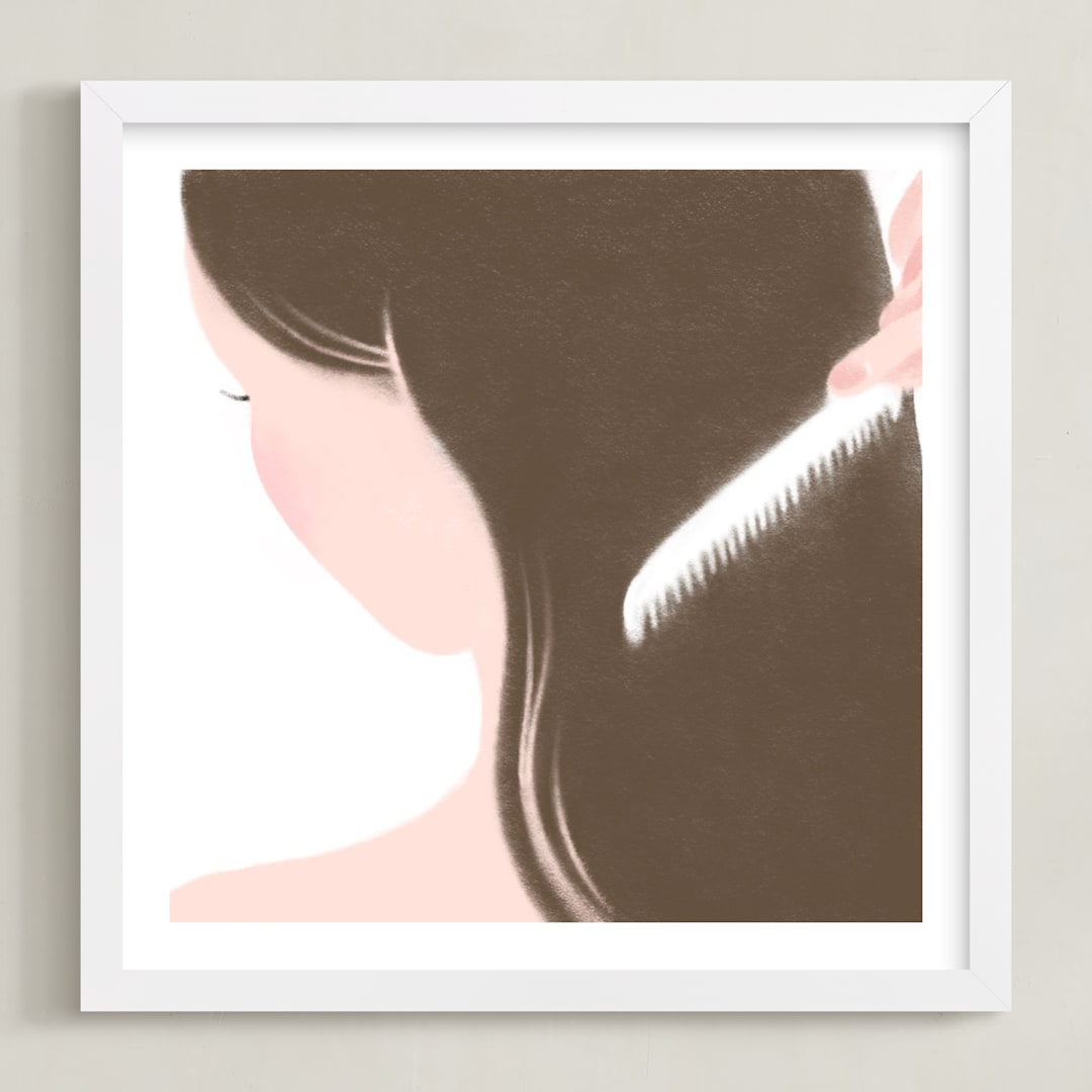 "Morning" - Art Print in Peaches and Cream by Selina Su - Framed