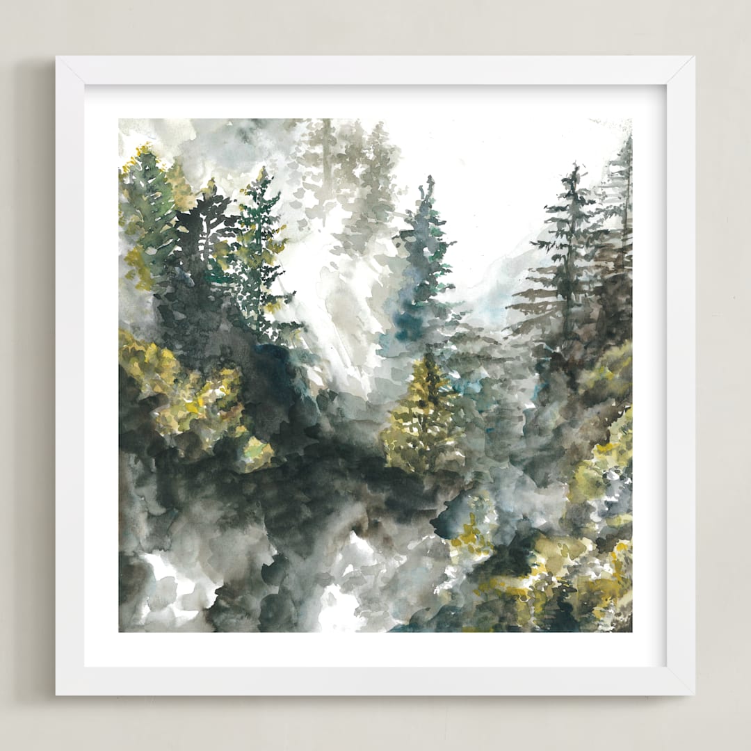 "Forest Mist" - Art Print in White by Anne Kostecki - Framed