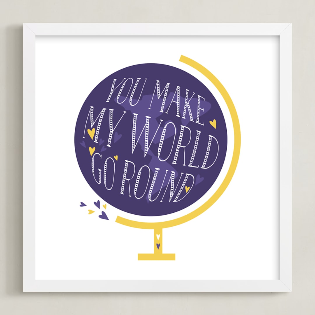 "Lettered World Go Round" - Art Print in Violet Purple by curiouszhi - Framed