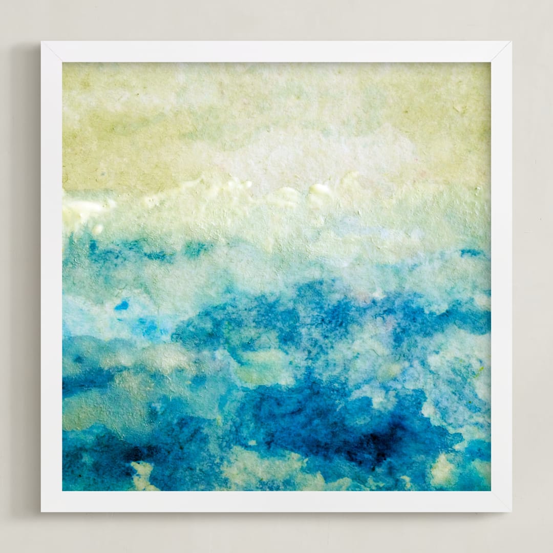 "Shining Sea" - Art Print in Aqueous Blue by Courtney Crane - Framed