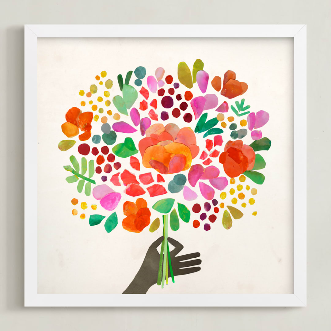 "All is well" - Art Print in coral by Betty Hatchett - Framed