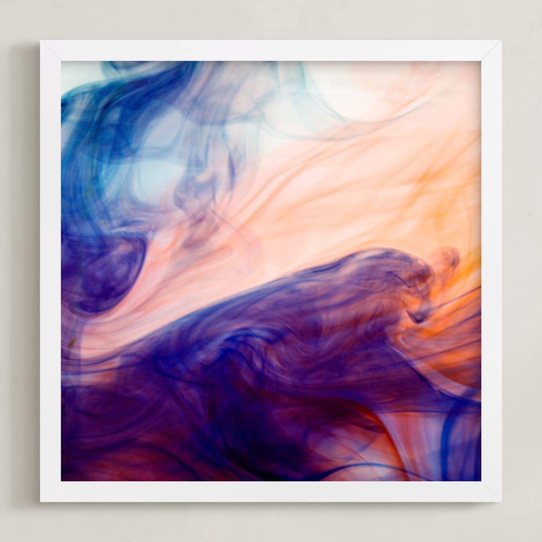 "Blue into Orange" - Art Print in deep blue and orange by Alexis Arnold - Framed