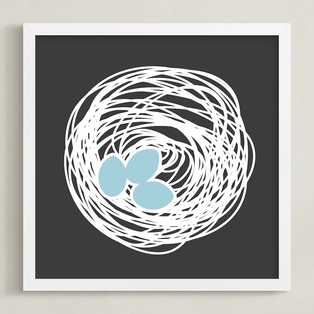 "New Nest Solo" - Art Print in Charcoal by Three Wings North - Framed