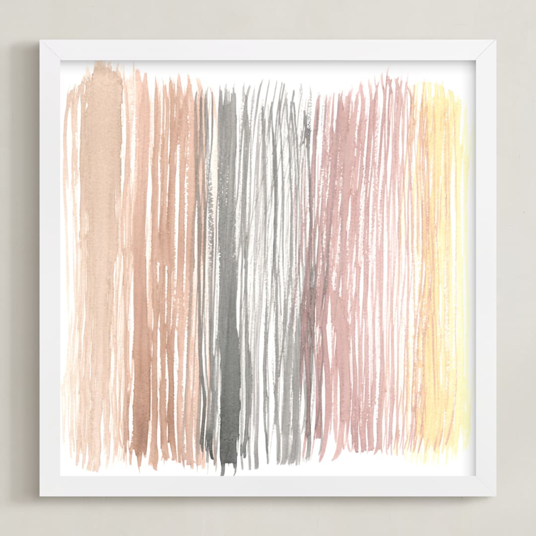 "Watercolor Waterfall" - Art Print in Neutrals by Kim Colthurst Johnson - Framed