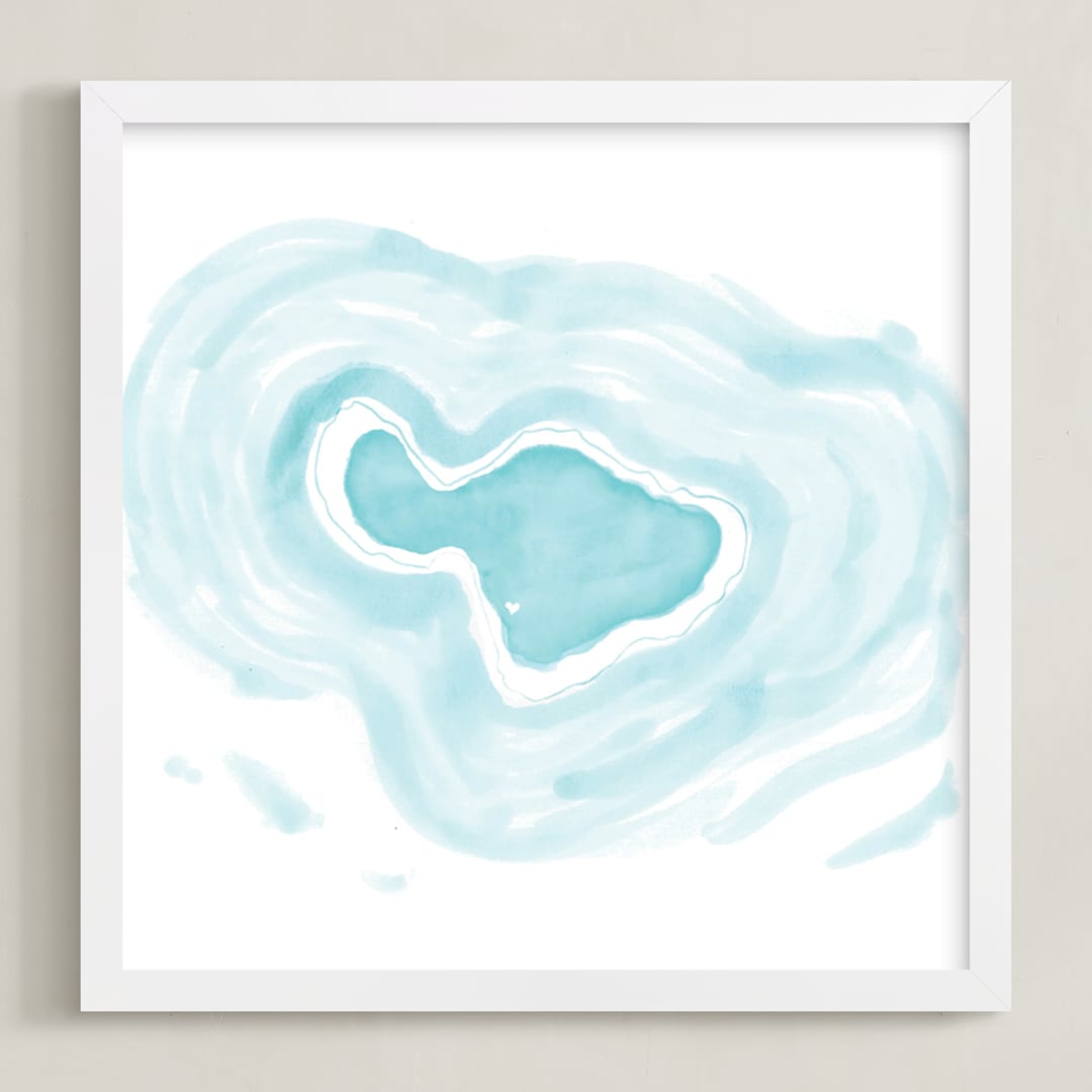 "Maui Love" - Art Print in ocean aquamarine by White Lemon Designs - Framed