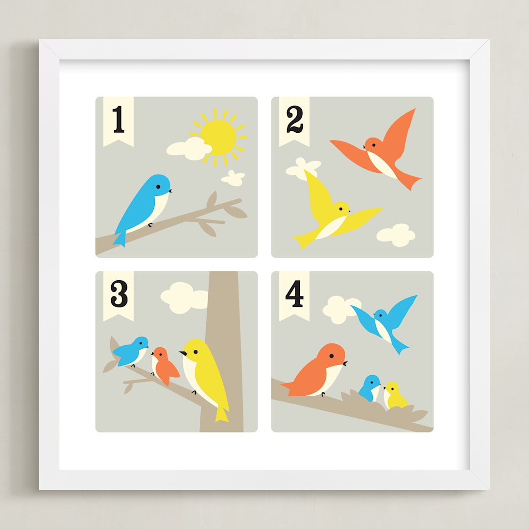 "Bird Count" - Art Print in Bluebird by Tara Lilly Studio - Framed