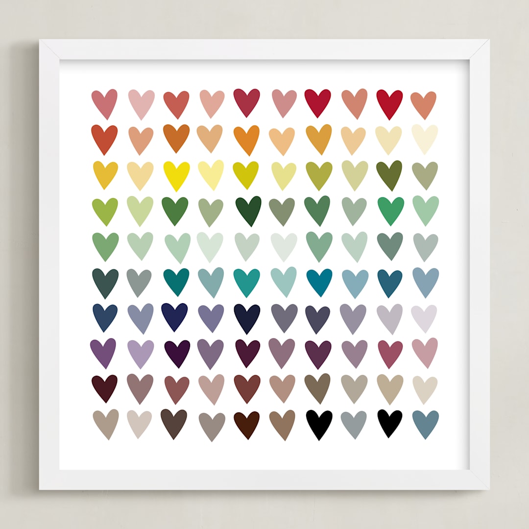 "Paper Hearts" - Art Print in Rainbow by InkDot - Framed