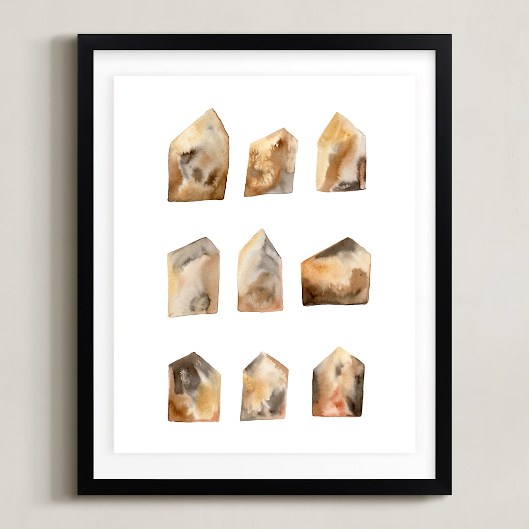 "Houses" - Art Print in Earth colors by Sandra Ovono - Framed