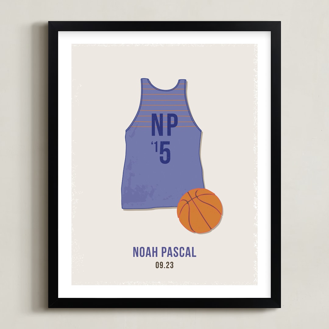 "B-Ball" - Personalized Art Print in Blue by Tyler Tea - Framed