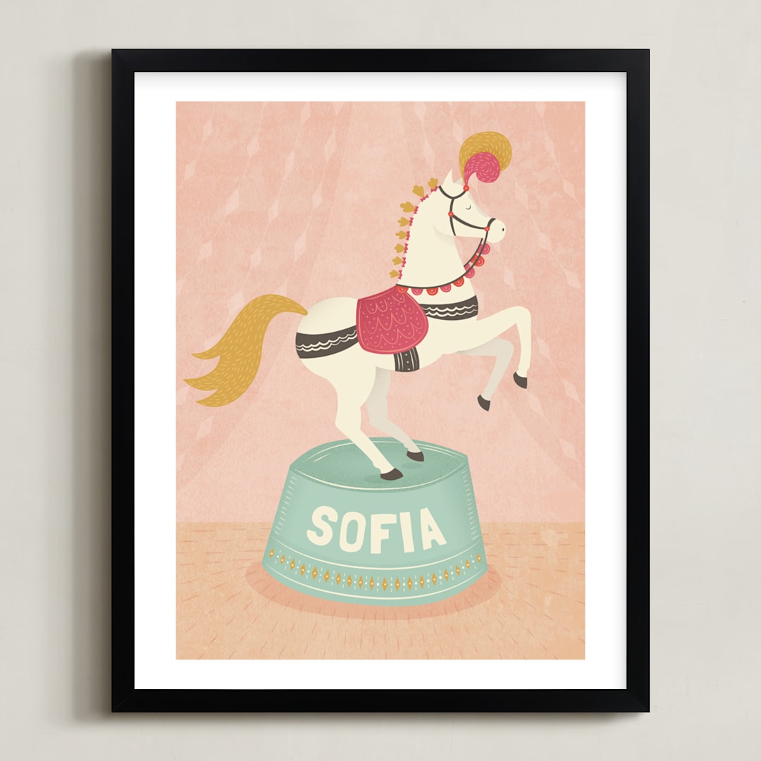 "Circus Pony" - Personalized Art Print in Cotton Candy by Jody Wody - Framed