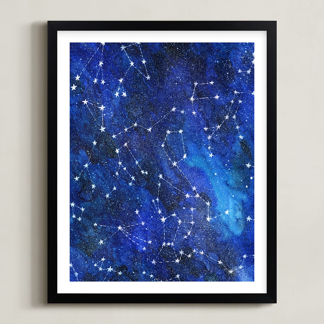 "Constellations" - Art Print in Deep blue by Alexandra Dzh - Framed