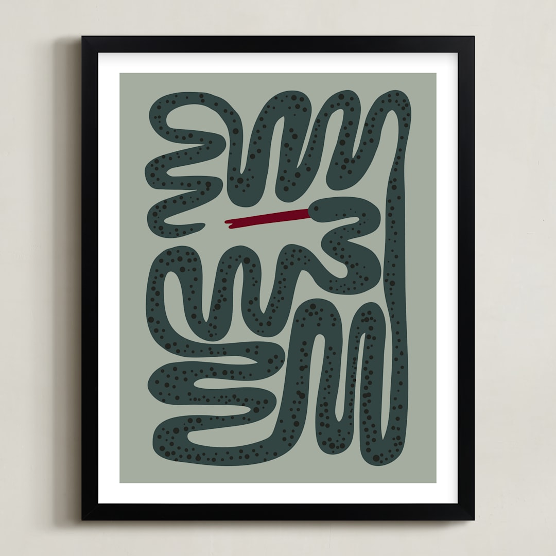 "Squiggly Snake" - Art Print in Cactus by Jenna Holcomb - Framed