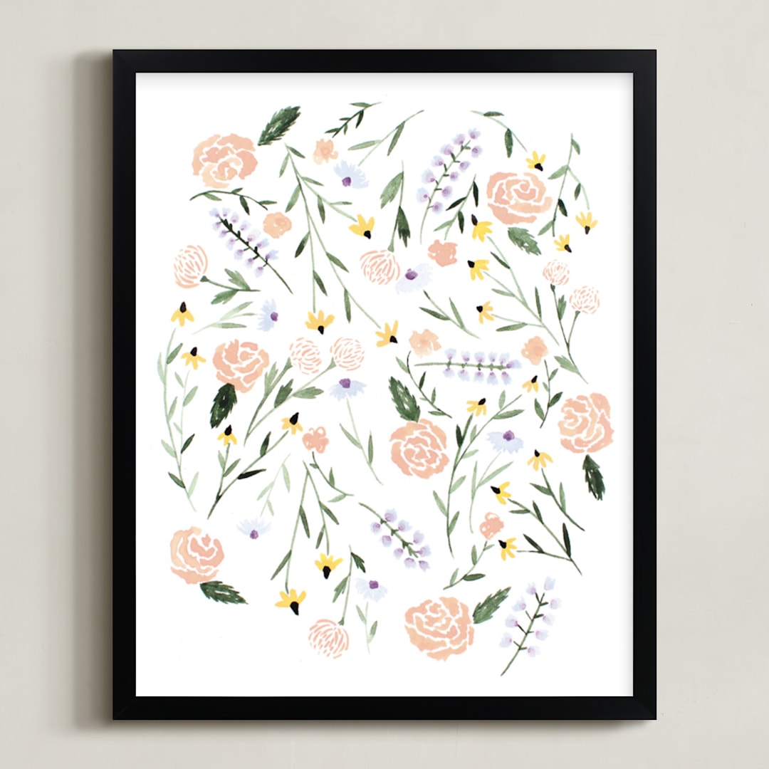 "Wildflowers of North Dakota" - Art Print in Coral by Whitney Todd - Framed