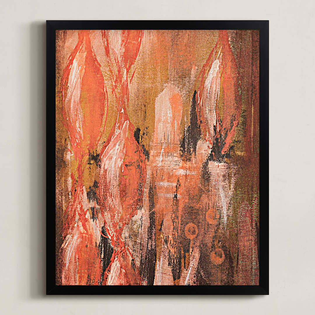"Ramble" - Art Print in Coral Peach by Stacy Kron - Framed
