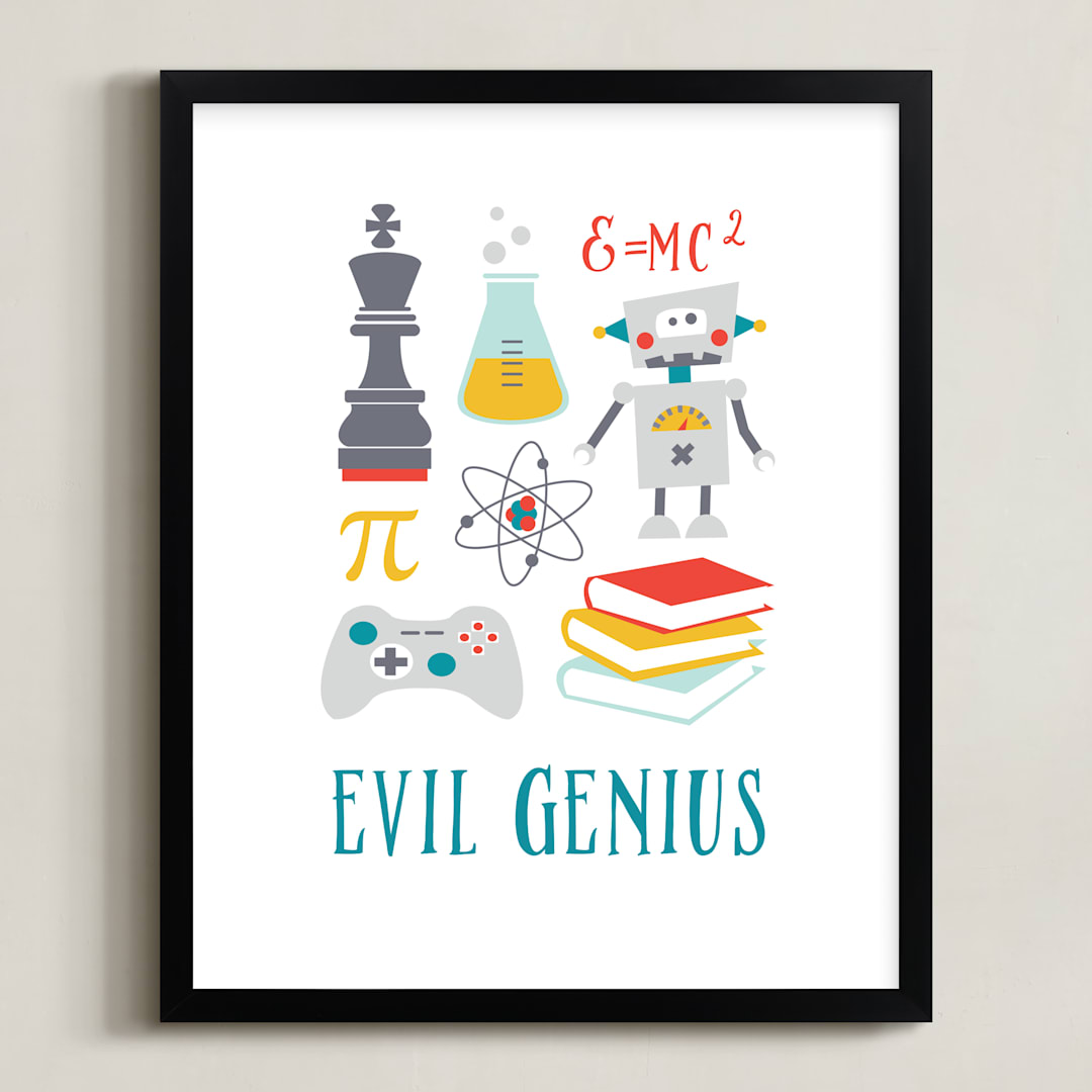 "Evil Genius" - Art Print in Metal Blue by Katie Zimpel - Framed