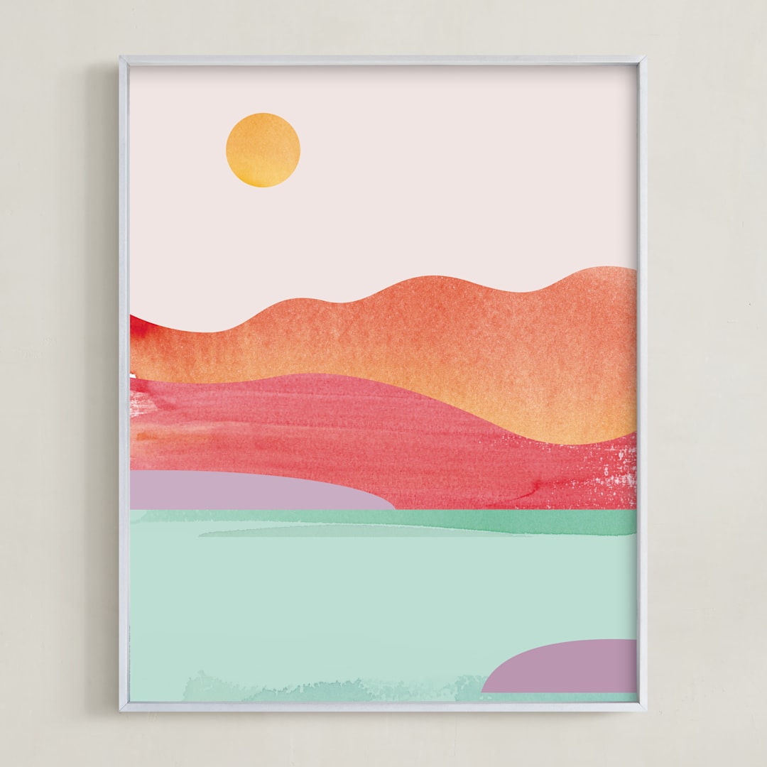 "Looking Far West" - Art Print in Pink Blush by sue prue - Framed
